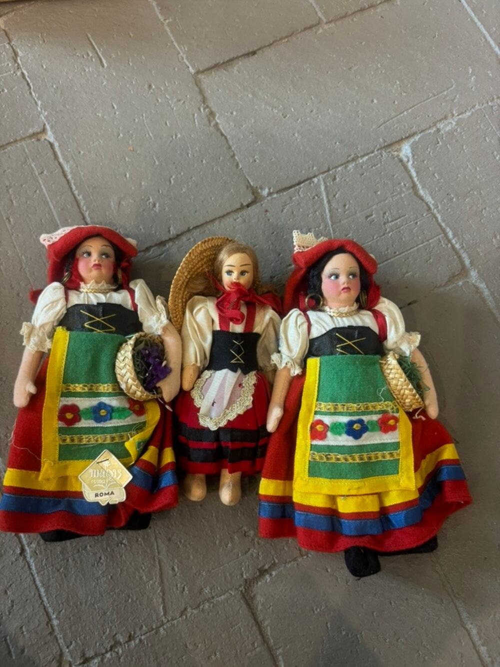 Lot 3 Vintage Magis Roma Italian Cloth Felt Dolls Ciociara Costume Tag Italy